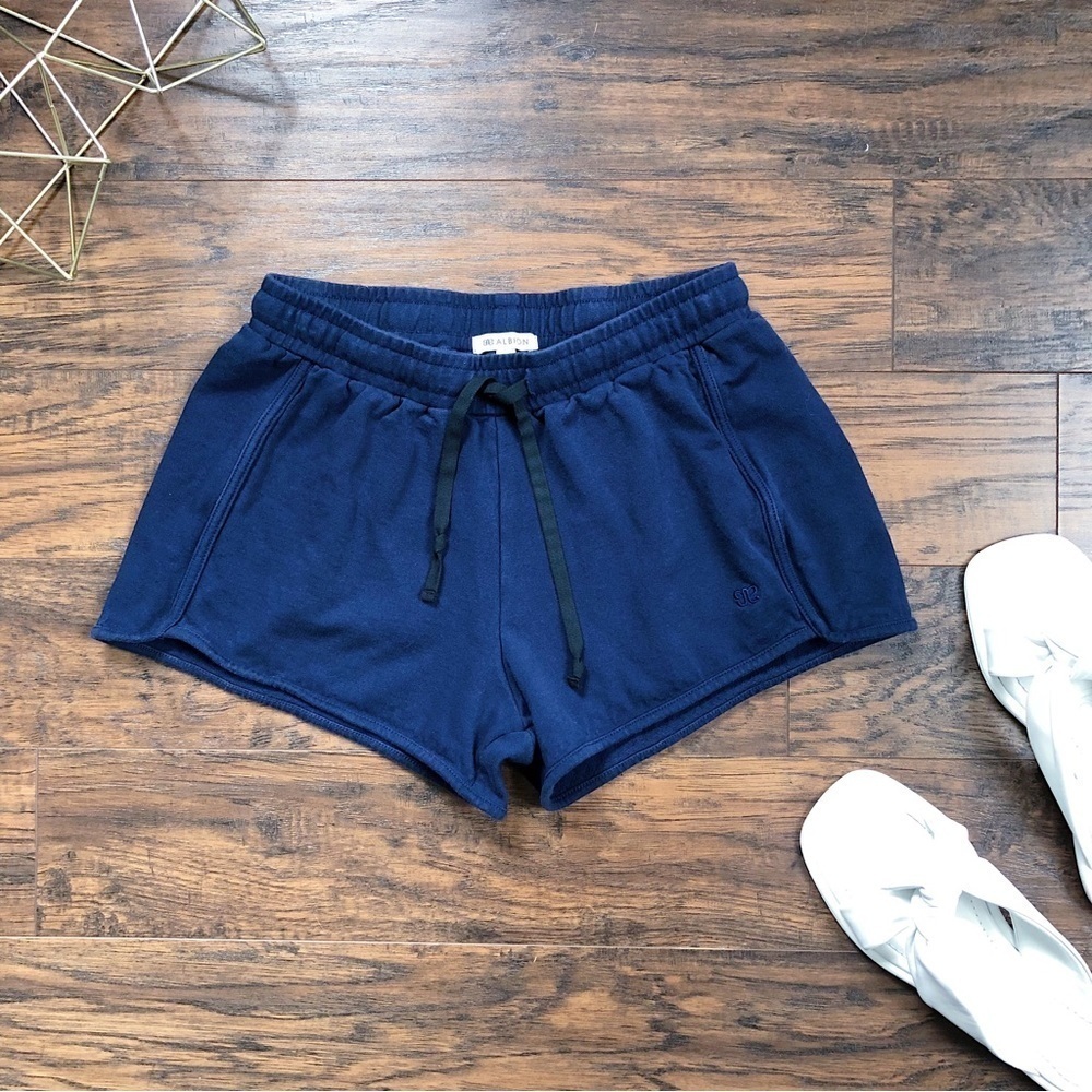 Albion Fit • navy blue 100% cotton shorts lounge pj cozy knit terry sweatshirt